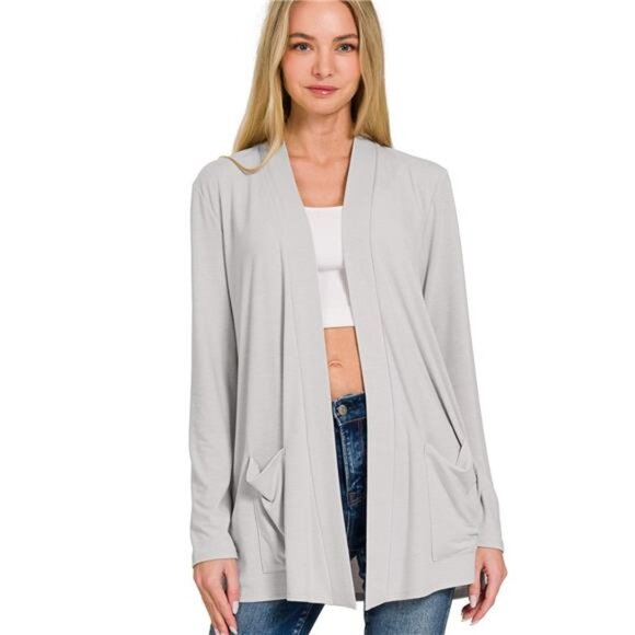 Zenana Slouchy Lightweight Open Front Pocket Cardigan - Picture 1 of 3